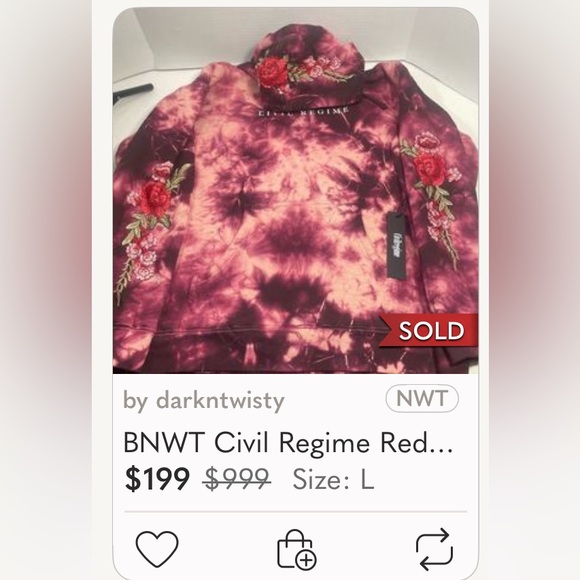 BNWT CIVIL REGIME BLACK ROSE HOODIE LAVENDER DREAM WASH LRG MENS UNISEX HOODIE - Picture 14 of 16